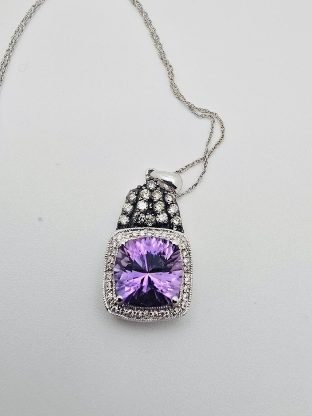 $2800 Le Vian 14K White Gold Grape Amethyst Diamond Accent Pendant 18" Chain